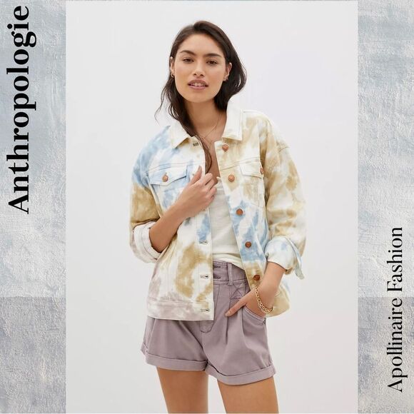Anthropologie Tie dye in Blue Tan Jean Jacket Large New - Picture 3 of 7